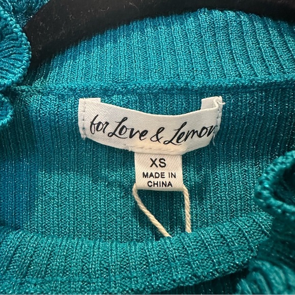 NWT For Love & Lemons Lorelei Cropped Ruffle Sweater Size Extra Small XS Teal - Picture 7 of 8